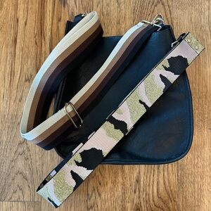 Ahdorned Classic Black Vegan Leather Messenger Bag w/ 2 Interchangeable Straps